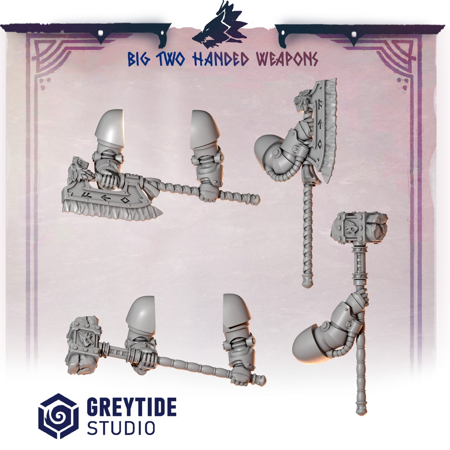 Primal Hounds 2-Handed Weapons| Bits Packs by Greytide Studios | 3D Printed Bits