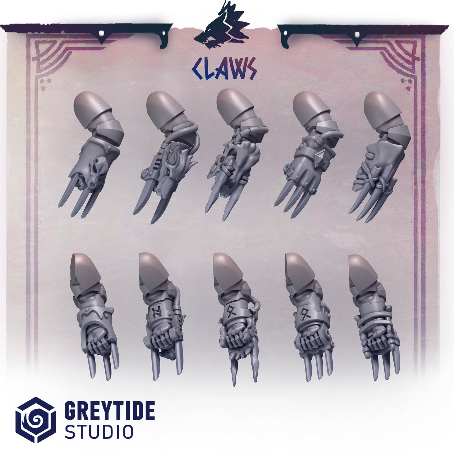 Primal Hounds Fists and Claws | Bits Packs by Greytide Studios | 3D Printed Bits