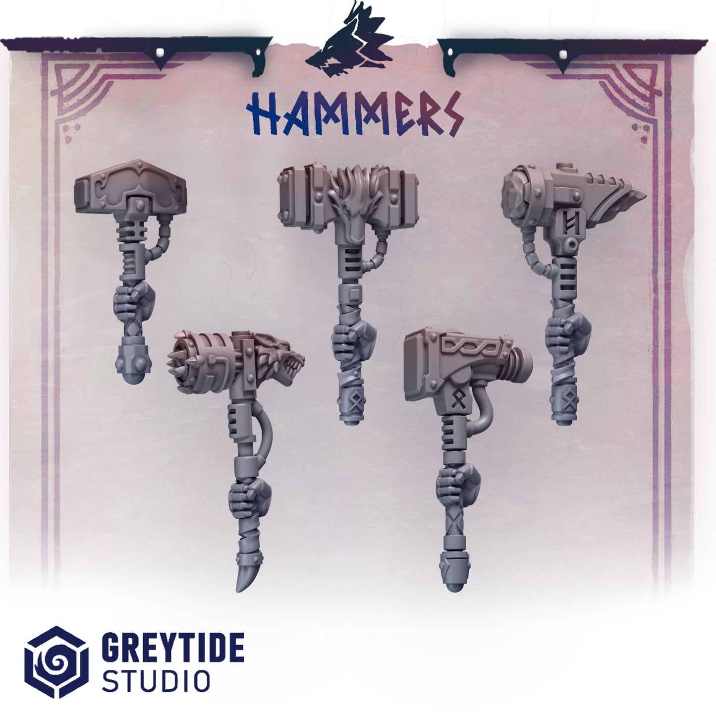 Primal Hounds 1-Handed Weapons| Bits Packs by Greytide Studios | 3D Printed Bits