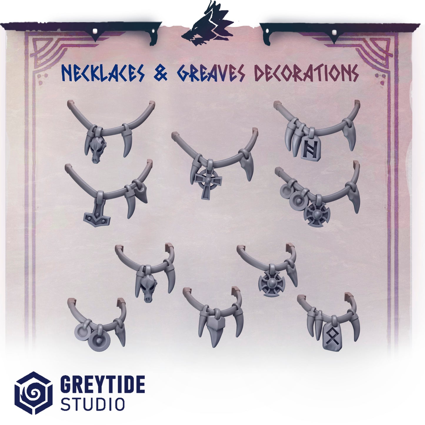 Primal Hounds Necklace and Greave Chains | Bits Packs by Greytide Studios | 3D Printed Bits