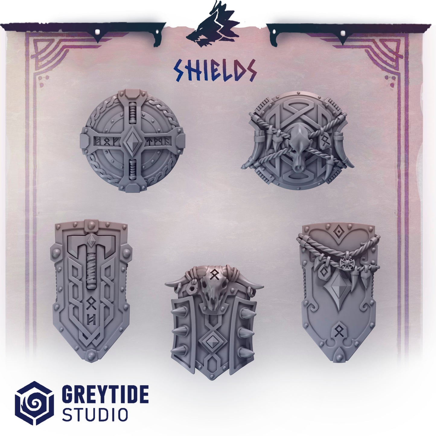 Primal Hounds Shields | Bits Packs by Greytide Studios | 3D Printed Bits