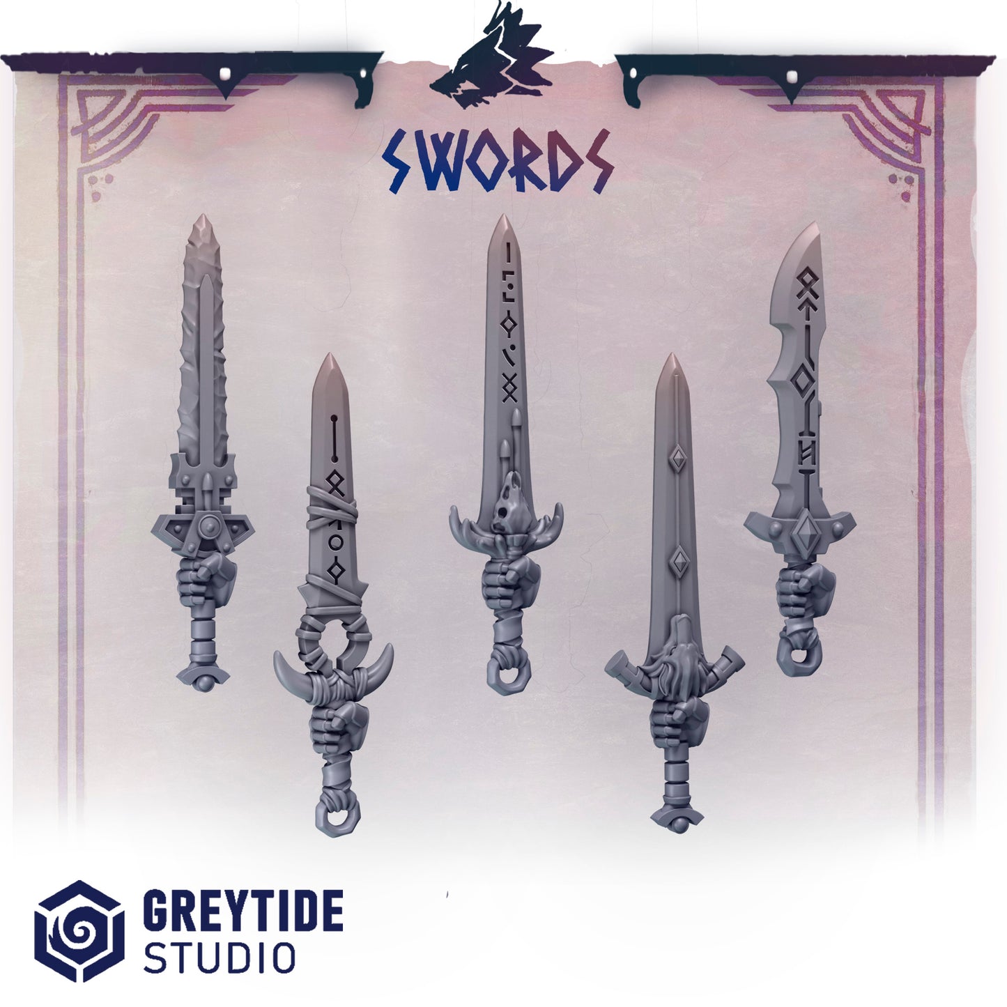 Primal Hounds 1-Handed Weapons| Bits Packs by Greytide Studios | 3D Printed Bits