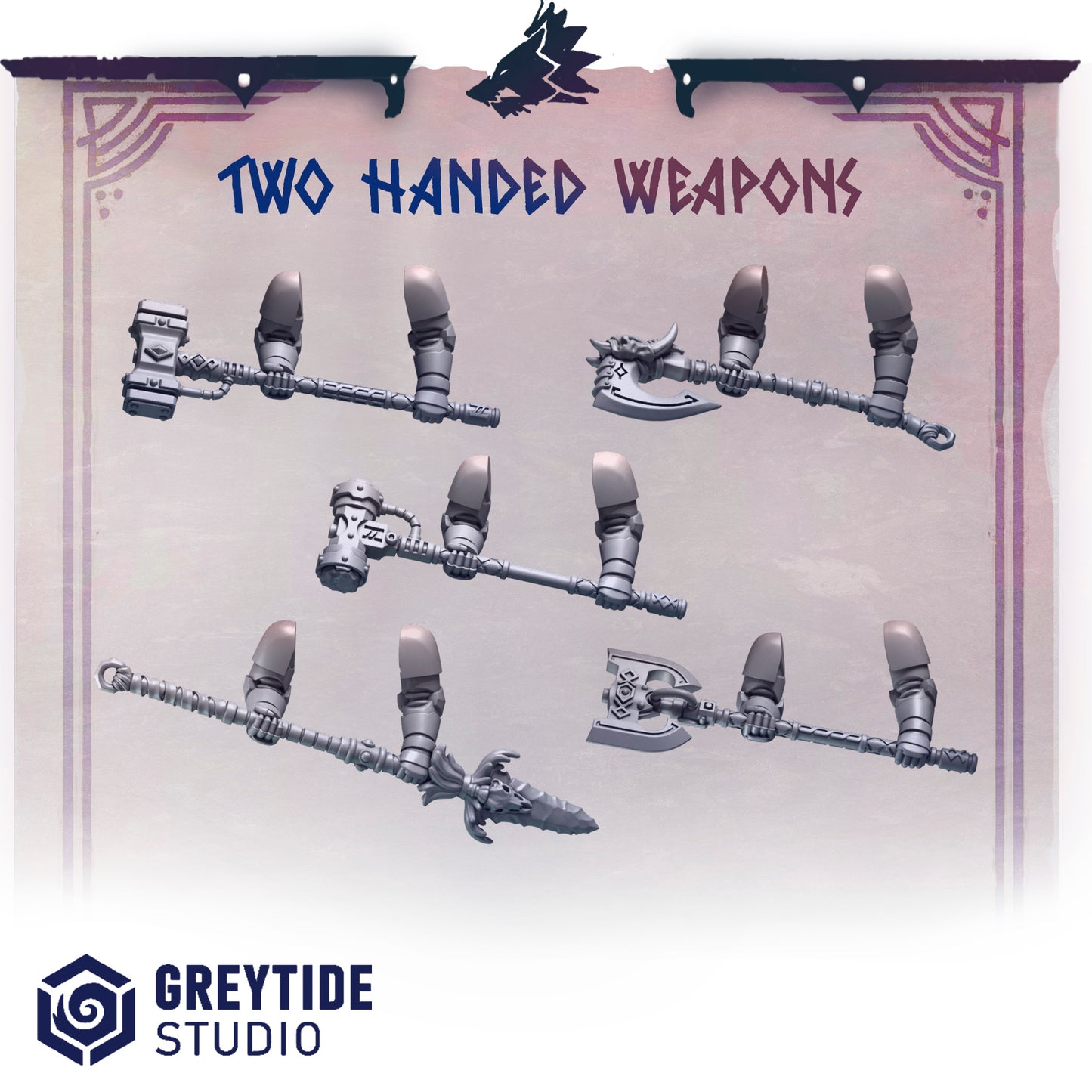 Primal Hounds 2-Handed Weapons| Bits Packs by Greytide Studios | 3D Printed Bits