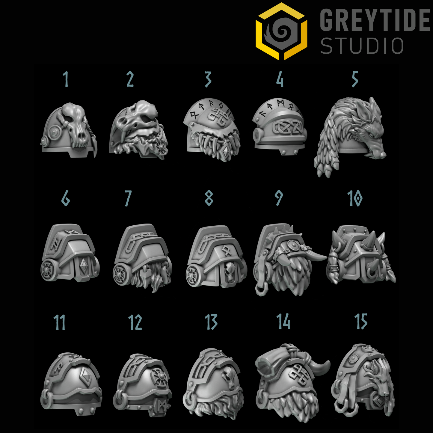 Primal Hounds Big Shoulder Pads | Bits Packs by Greytide Studios | 3D Printed Bits