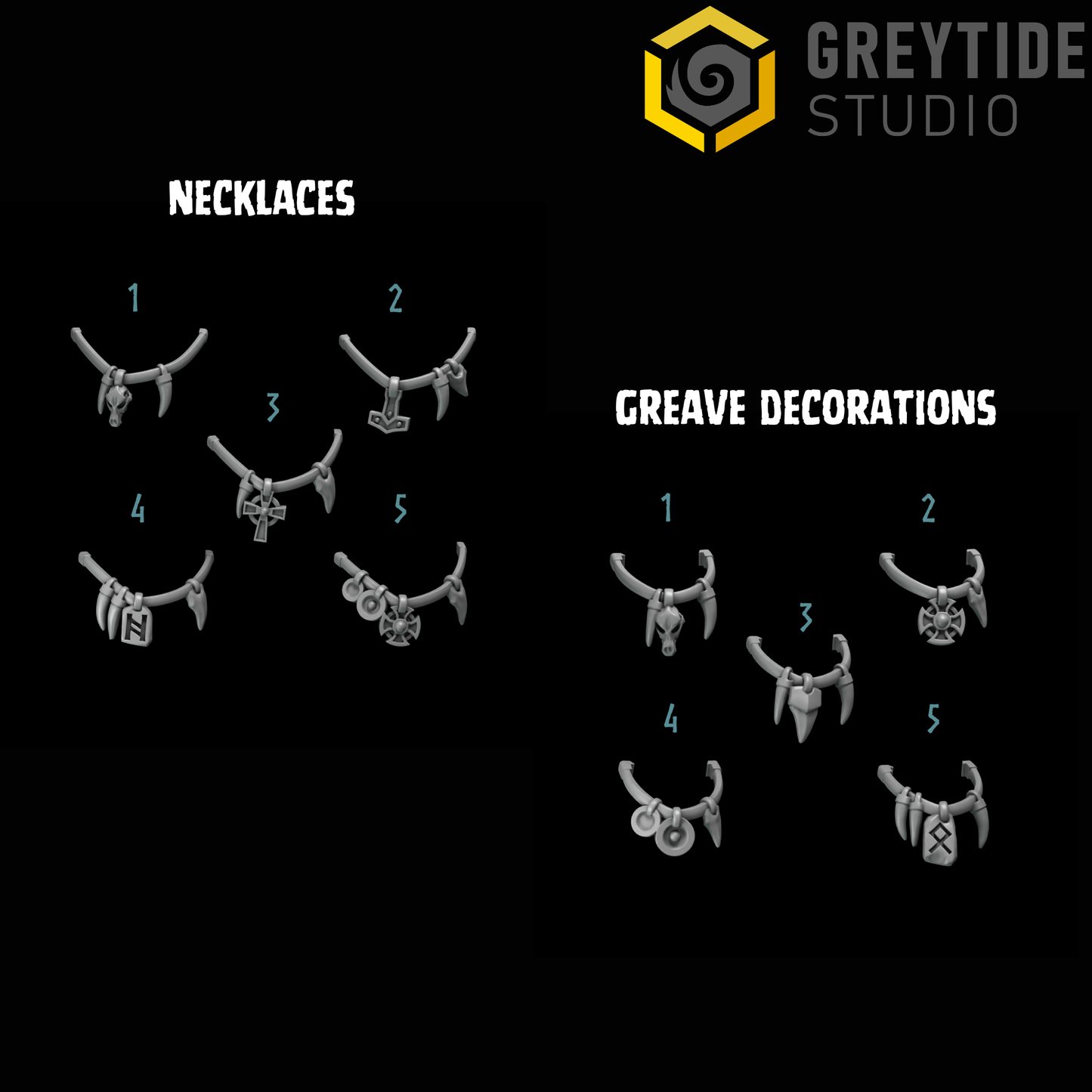 Primal Hounds Necklace and Greave Chains | Bits Packs by Greytide Studios | 3D Printed Bits