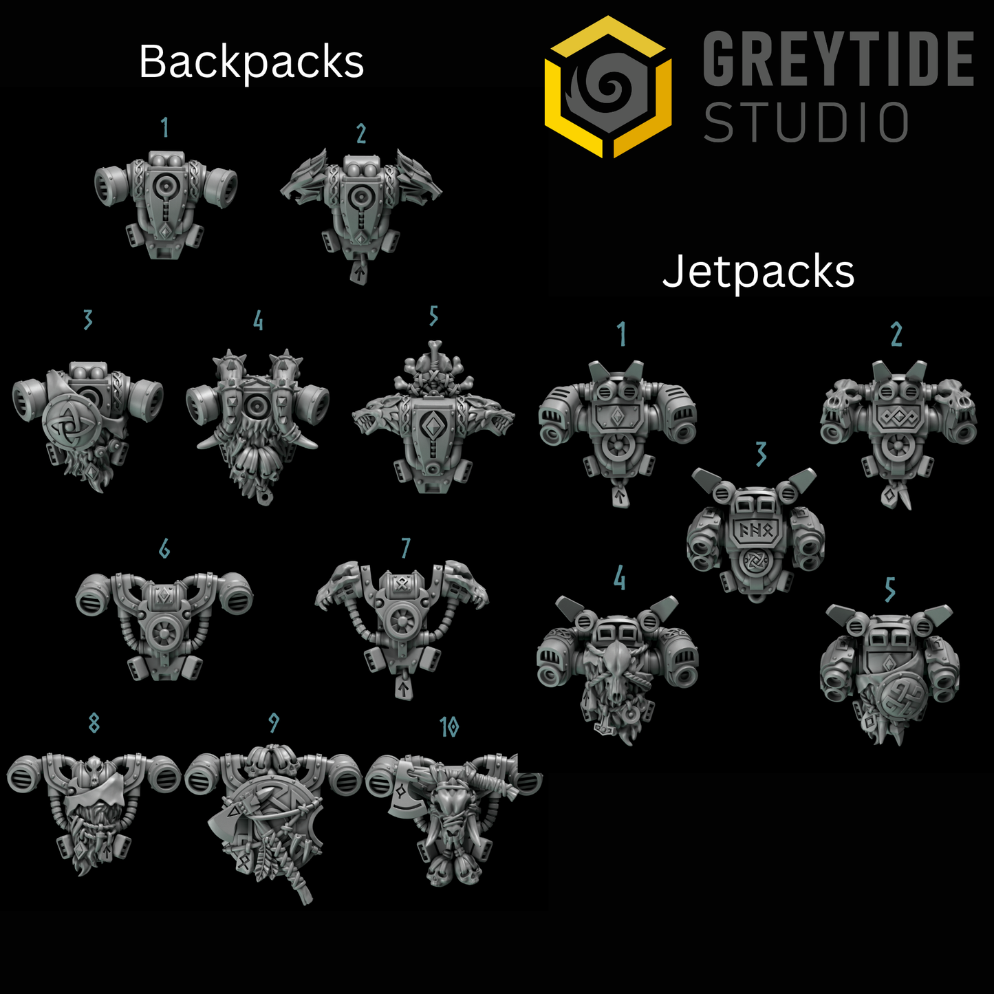 Primal Hounds Backpacks | Bits Packs by Greytide Studios | 3D Printed Bits
