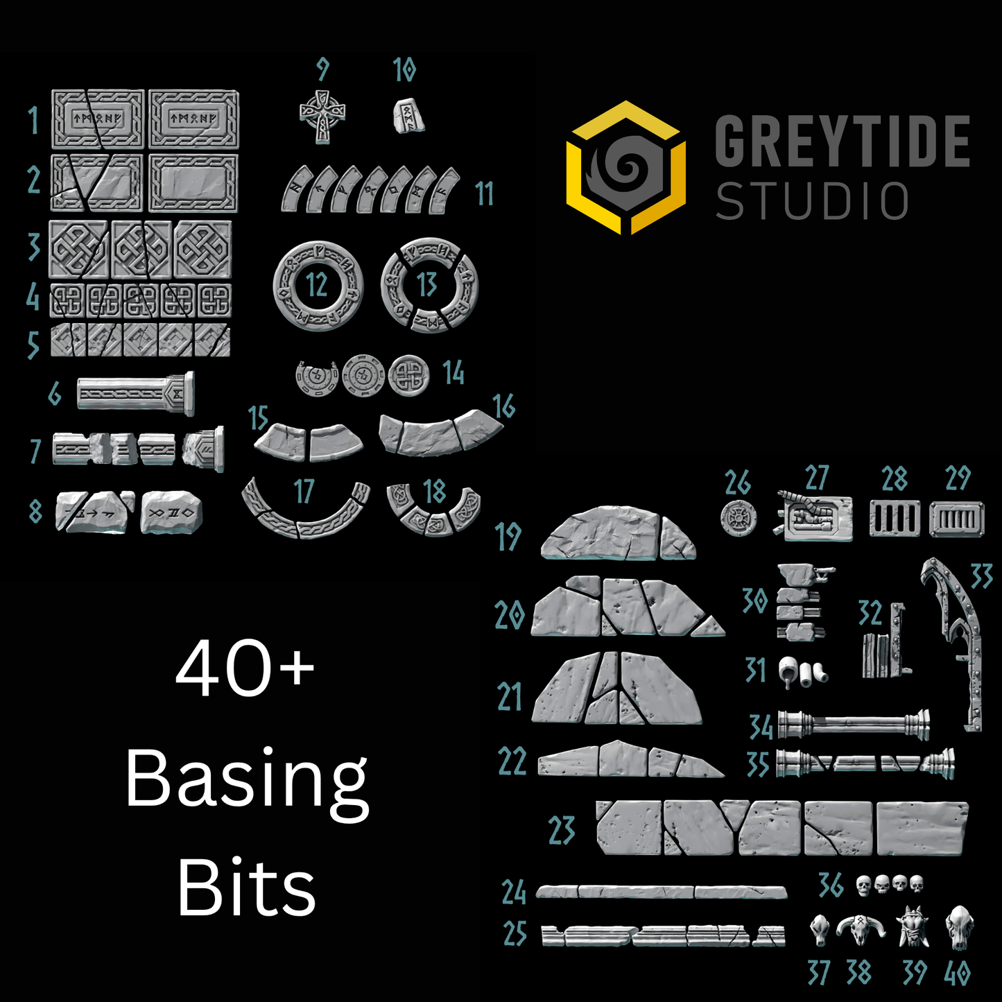 Primal Hounds Basing Bits | Bits Packs by Greytide Studios | 3D Printed Bits