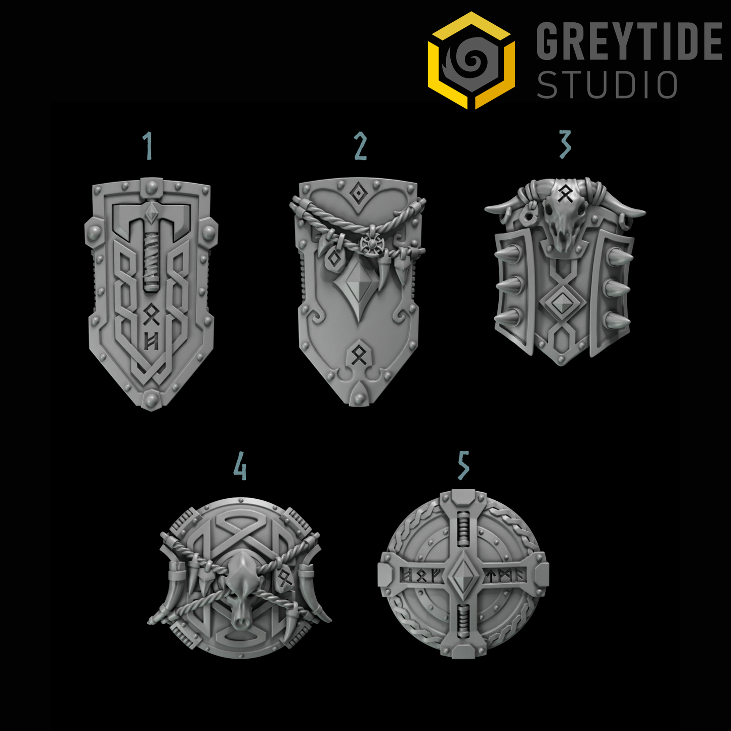 Primal Hounds Shields | Bits Packs by Greytide Studios | 3D Printed Bits