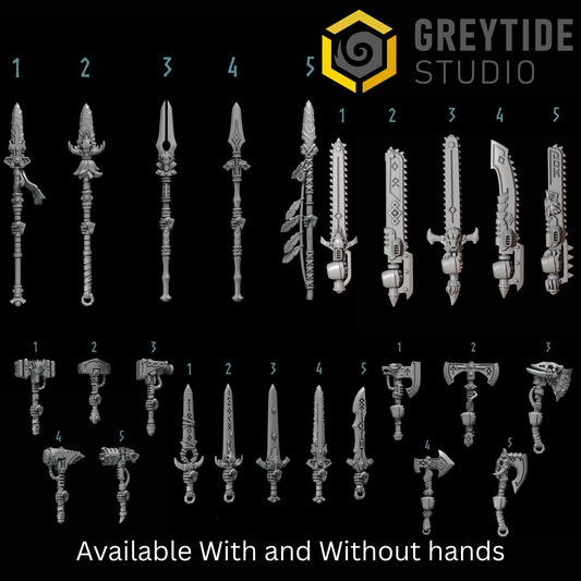 Primal Hounds 1-Handed Weapons| Bits Packs by Greytide Studios | 3D Printed Bits