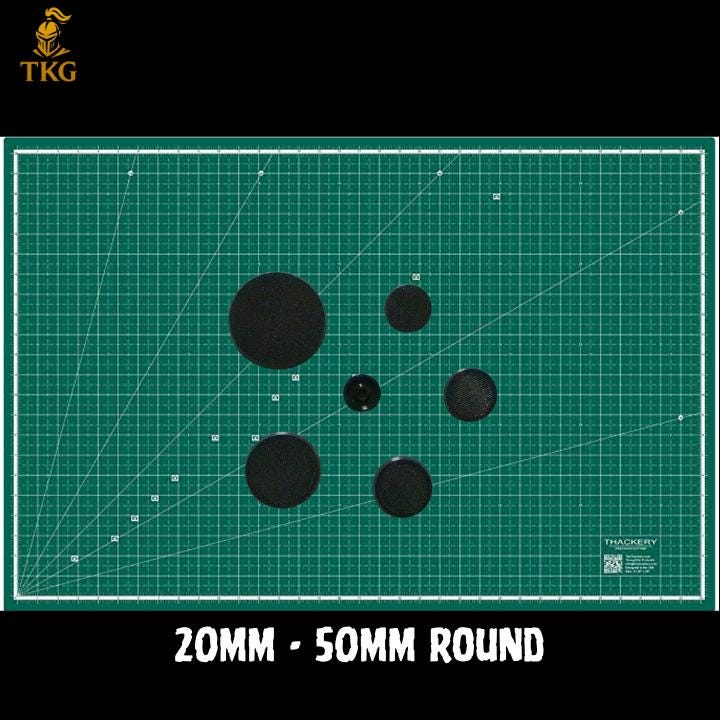 Textured Round and Oval Wargaming Bases | Magnet Ready | 20mm - 160mm Round | 60mm - 170mm Oval