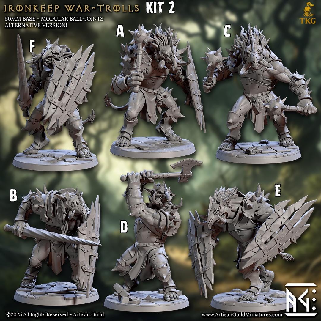 Ironkeep War Trolls by Artisan Guild | 3D Printed Miniatures | Fantasy Models