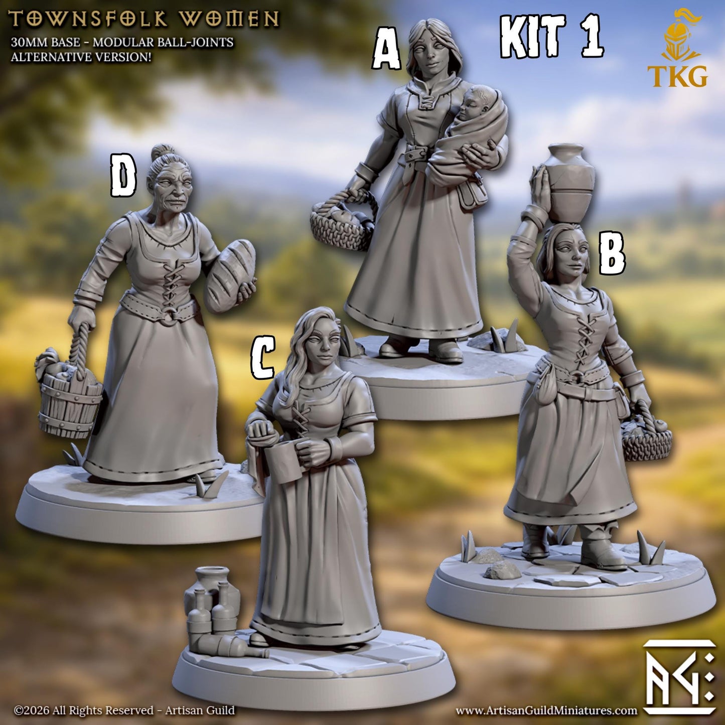 Villagers and Townsfolk by Artisan Guild | 3D Printed Miniatures | Fantasy Models