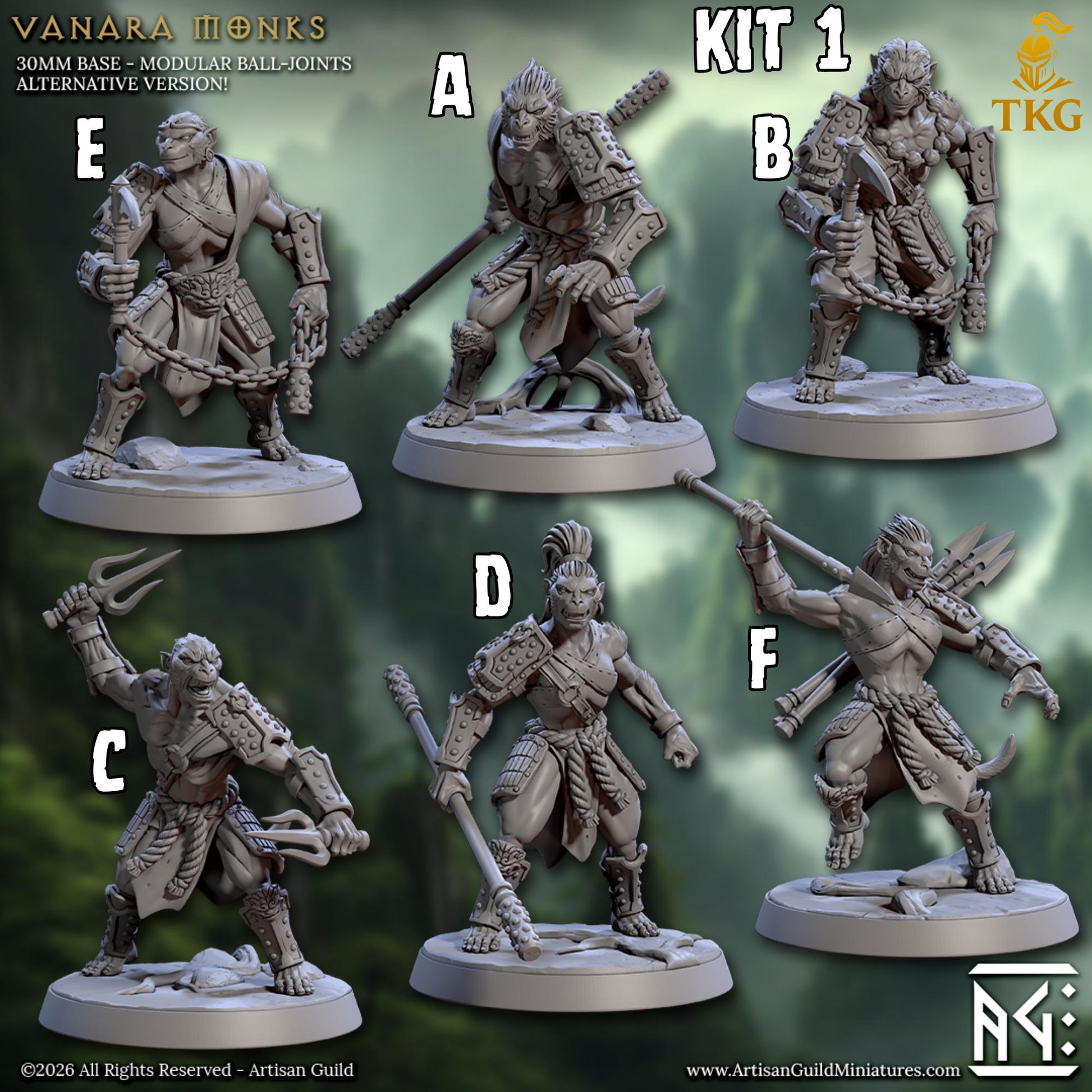 Legend of the Vanara Monks by Artisan Guild | 3D Printed Miniatures | Fantasy Models